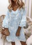 Casual Floral Cotton V Neck Dress