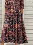 Half Open Collar Floral Casual Loose Dress
