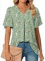 Cotton Floral Casual V Neck Shirt
