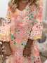Loose V Neck Cotton Vintage Dress