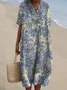 Cotton Casual Floral V Neck Dress With No