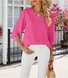 Women's Half Sleeve Shirt Summer Sky Blue Plain Split Joint Ice Silk V Neck Daily Going Out Casual Top