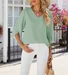 Women's Half Sleeve Shirt Summer Sky Blue Plain Split Joint Ice Silk V Neck Daily Going Out Casual Top