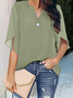 Women's Half Sleeve Shirt Summer Aqua Plain Split Joint V Neck Daily Going Out Casual Top