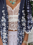 Casual 3/4 Sleeve Cotton Floral Cape Jacket