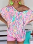 Crew Neck Cotton Loose Casual Blouse