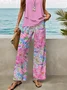Women's Floral Print Casual Vest and Pants Two-Piece Set