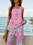 Women's Floral Print Casual Vest and Pants Two-Piece Set