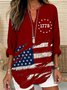 Women's Independence Day Flag Design Casual Loose V-Neck Long Sleeve Shirt