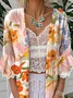 Casual 3/4 Sleeve Cotton Floral Cape Jacket