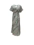 Women's Short Sleeve Summer Green Zebra Split Joint V Neck Daily Going Out Casual Maxi A-Line Hip Skirt Dress