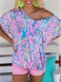 Crew Neck Cotton Loose Casual Blouse