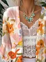 Casual 3/4 Sleeve Cotton Floral Cape Jacket