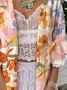 Casual 3/4 Sleeve Cotton Floral Cape Jacket