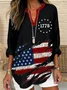 Women's Independence Day Flag Design Casual Loose V-Neck Long Sleeve Shirt