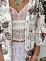 Casual 3/4 Sleeve Cotton Floral Cape Jacket