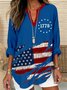 Women's Independence Day Flag Design Casual Loose V-Neck Long Sleeve Shirt