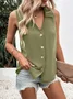 Women's Sleeveless Tank Top Summer White Plain Buckle Stand Collar Daily Going Out Simple Top