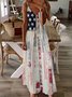 Women's Vintage Independence Day Flag Floral Patch Boho Dress