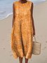 Geometric Crew Neck Cotton Simple Dress With No