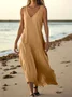 Plain Casual V Neck Dress With No