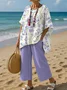 Loose Linen Blend Crew Neck Casual Two-Piece Set