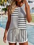 Simple Loose Striped Crew Neck Two-Piece Set