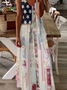 Women's Vintage Independence Day Flag Floral Patch Boho Dress