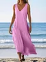 Plain Casual V Neck Dress With No