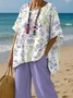 Loose Linen Blend Crew Neck Casual Two-Piece Set