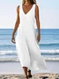 Plain Casual V Neck Dress With No
