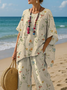 Women's Flower Print T-shirt And Pants Two Piece Set