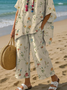 Women's Flower Print T-shirt And Pants Two Piece Set