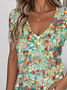 Casual Botanical Pattern Loose Jersey T-Shirt