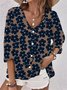 Women's Three Quarter Sleeve Blouse Spring/Fall Aqua Landscape Print Printing V Neck Daily Going Out Casual Top