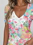 Simple Gradient Pattern V Neck Jersey T-Shirt