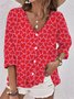 Women's Three Quarter Sleeve Blouse Spring/Fall Aqua Landscape Print Printing V Neck Daily Going Out Casual Top