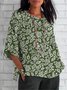 Casual Crew Neck Floral Cotton T-Shirt
