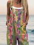 Square Neck Cotton And Linen Floral Ethnic Jumpsuit