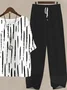 Women's Printing Striped Daily Going Out Two-Piece Set Black-white Casual Summer Top With Pants Matching Set
