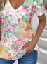 Simple Gradient Pattern V Neck Jersey T-Shirt