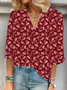 Plants Shawl Collar Casual Cotton Blouse