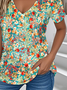Casual Botanical Pattern Loose Jersey T-Shirt
