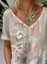 Simple Multicolor Block Jersey V Neck T-Shirt