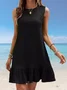 Women's Sleeveless Summer Red Plain Split Joint Crew Neck Daily Going Out Casual Mini A-Line Tank Dress