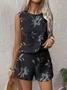 Floral Loose Crew Neck Vintage Two-Piece Set