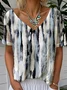 Striped Casual V Neck Loose T-Shirt