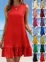 Women's Sleeveless Summer Red Plain Split Joint Crew Neck Daily Going Out Casual Mini A-Line Tank Dress