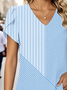 Women's Striped Print Casual V-Neck Short Sleeve T-Shirt