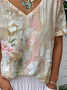 Simple Multicolor Block Jersey V Neck T-Shirt
